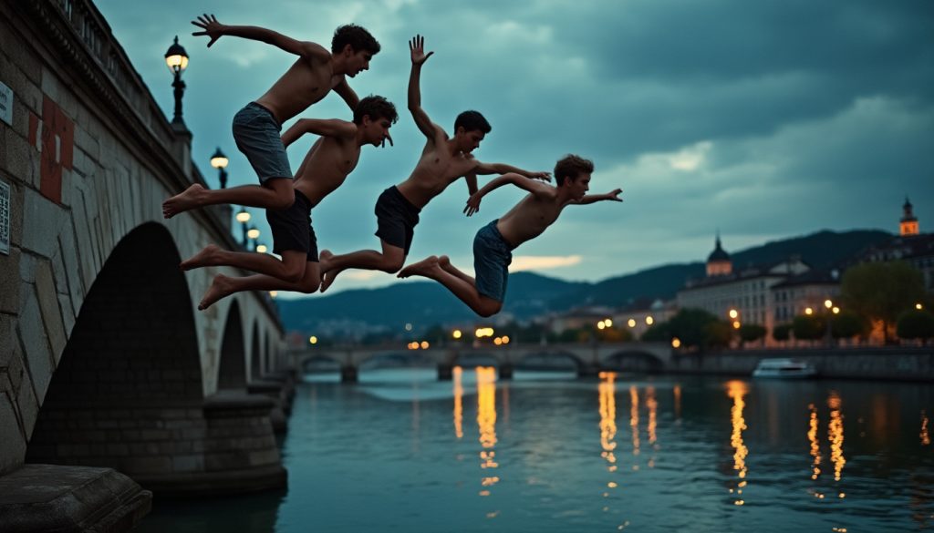à lyon, des adolescents bravent les interdictions en plongeant depuis les ponts, défiant ainsi les risques et le danger. découvrez les raisons de ce comportement téméraire.