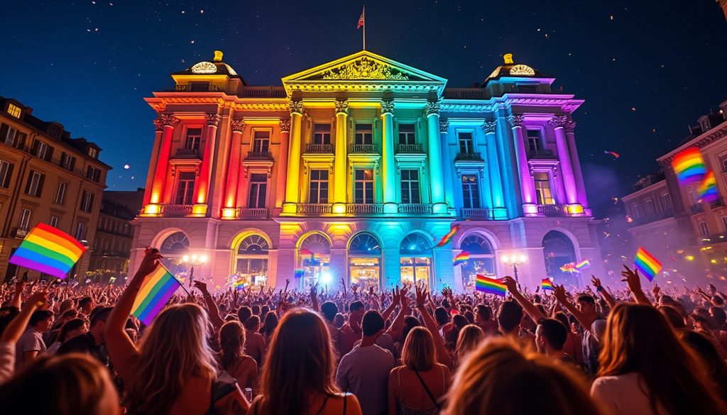 découvrez en images le bal des fiertés qui transforme l'hôtel de ville de lyon en un dancefloor vibrant et festif, célébrant la diversité et la communauté lgbtqi+ avec énergie et joie.