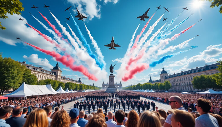 découvrez la célébration du 14-juillet à lyon sur la place bellecour avec un défilé militaire spectaculaire, un show aérien impressionnant du rafale et un village de la défense animé pour toute la famille.